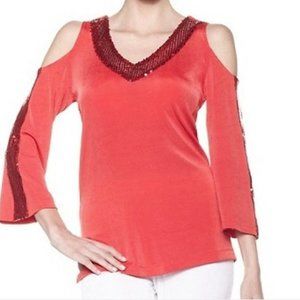 Women's  Cold Shoulder Tunic top Sequins party Cocktail plus 2X